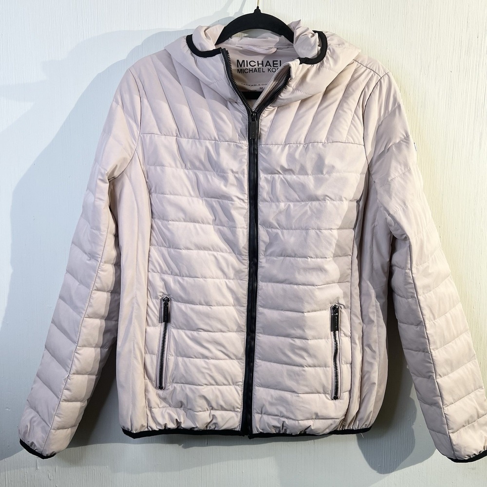 MICHAEL KORS Ultra Light Down Hooded Quilted Puffer‎ Jacket Women's Size M Pink